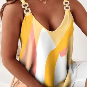 Chicme Sexy V Neck Chain Link Strap Camisole Tank Top Relaxed Fit Size M Gld Sun